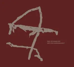 Katalog-Cover mit dunkelbraunem Einband, grauer Typografie und grauen abstrakten Linien, die ein Haus andeuten